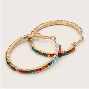 Rainbow rhinestone hoop earrings